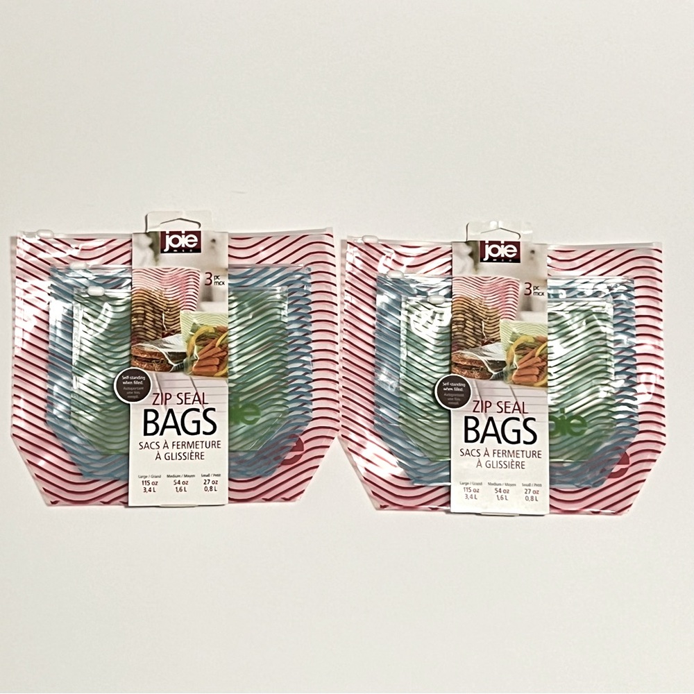 3/$30 Joie Reusable Zip Seal Food Storage Bags Bundle 2 3-Piece Sets NEW
